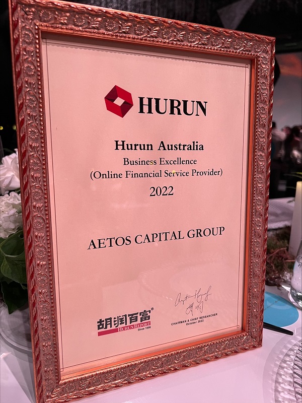 AETOS Capital Group vinh hạnh đạt giải Nhà cung cấp Dịch vụ Tài chính Xuất sắc cho Doanh nghiệp của Hurun Australia năm 2022