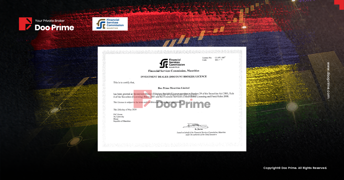 Giấy phép đại lý đầu tư (nhà môi giới chiết khấu) của Doo Prime duyệt bởi Ủy ban tài chính Mauritius