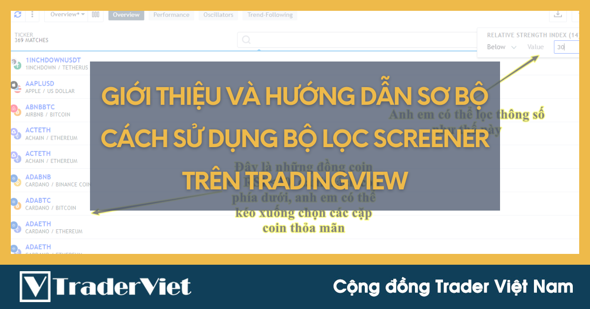 Giới thiệu và hướng dẫn sơ bộ cách sử dụng bộ lọc Screener trên Tradingview